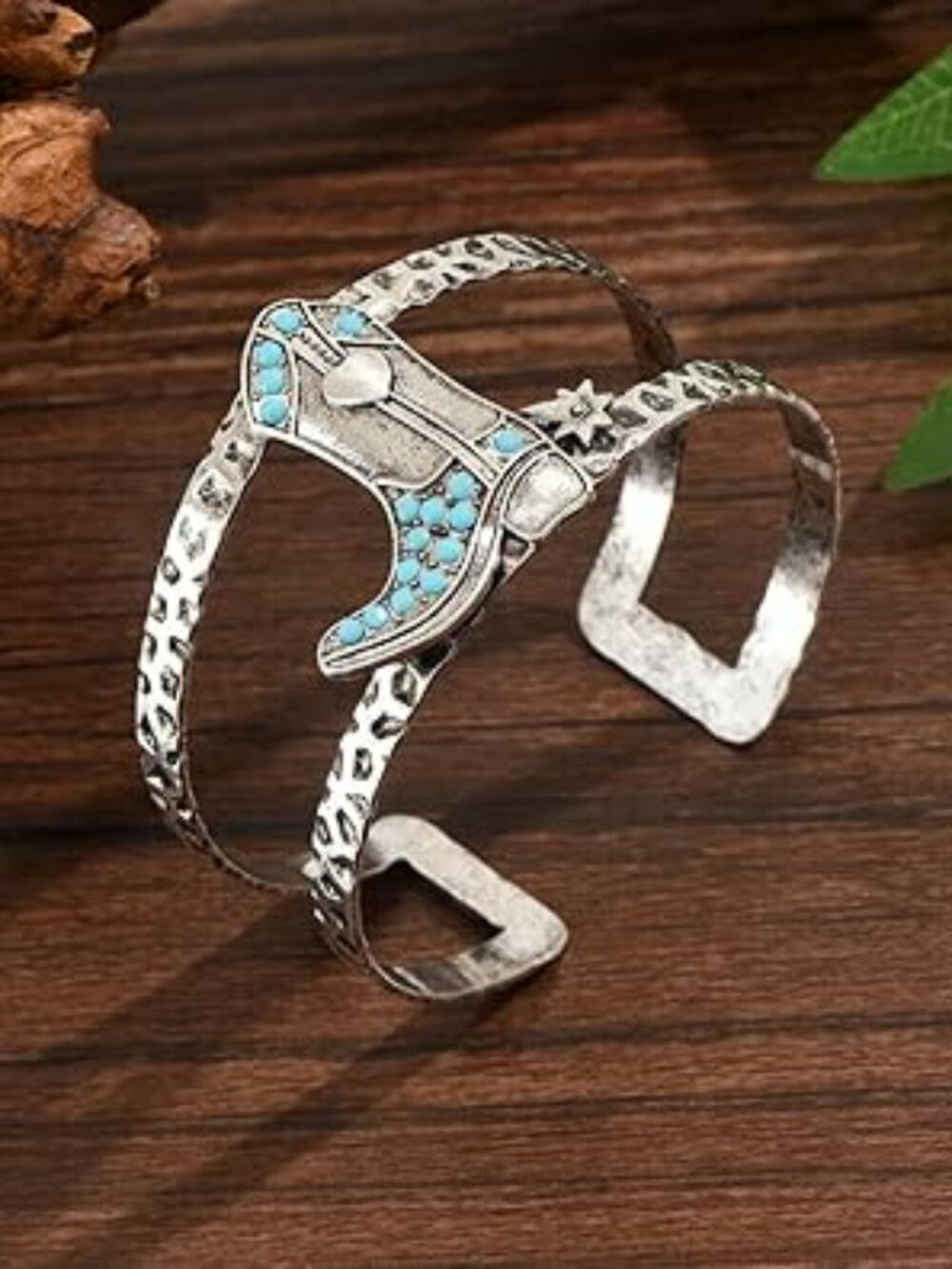 Turquoise Silver Cuff Bracelet Trendy Boho Western Boot
